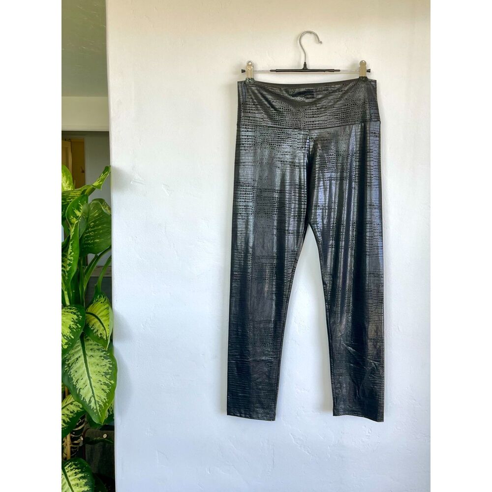 Faith Connexion Metallic Croc Embossed Faux Leather Leggings Black Small EUC